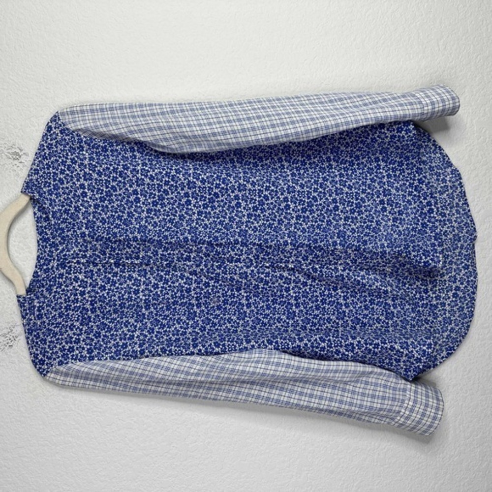 Equipment Shirt Women Small Silk Blue Floral Check Button Career Coquette Blouse - Picture 1 of 10